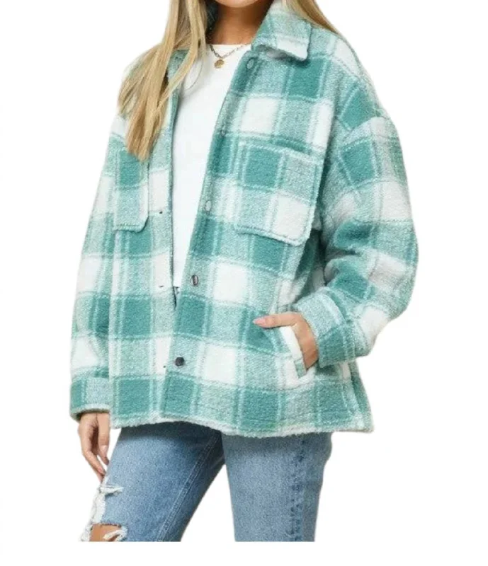 Women’s detachable hood coats for flexible style -Ally Flannel Shacket In Green/white