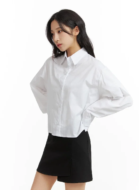 Ribbed women’s tops for texture and warmth -Basic Crop Collar Shirt CF415