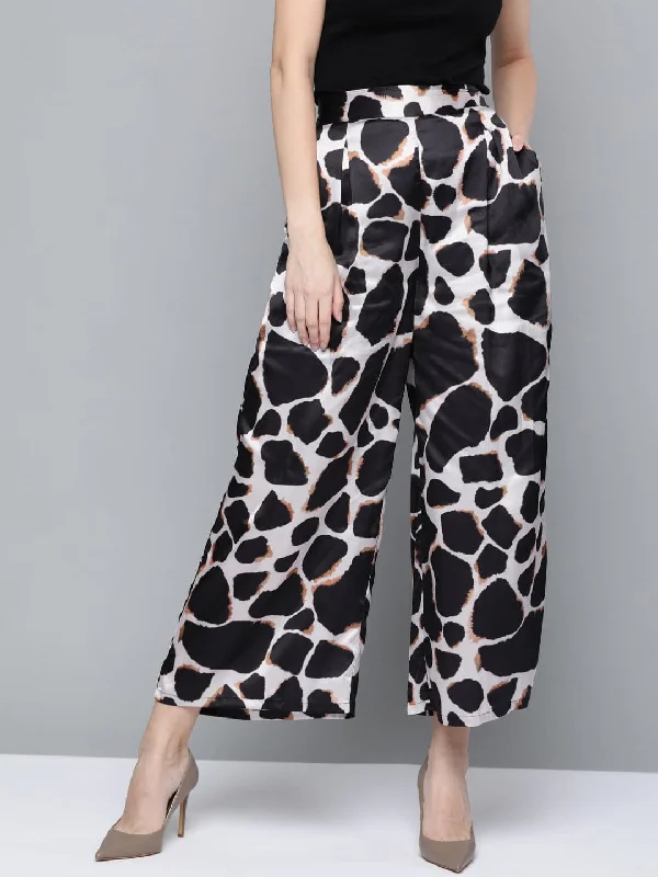 Women’s elegant trousers for evening events -Nude Animal Print High Waisted Pants