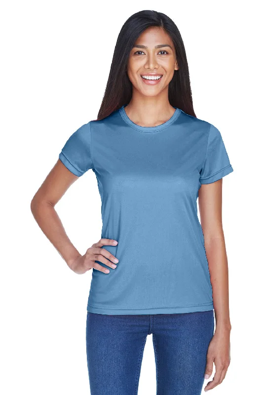 Women’s long sleeve tops for chilly mornings -UltraClub Womens Cool & Dry Performance Moisture Wicking Short Sleeve Crewneck T-Shirt - Indigo Blue