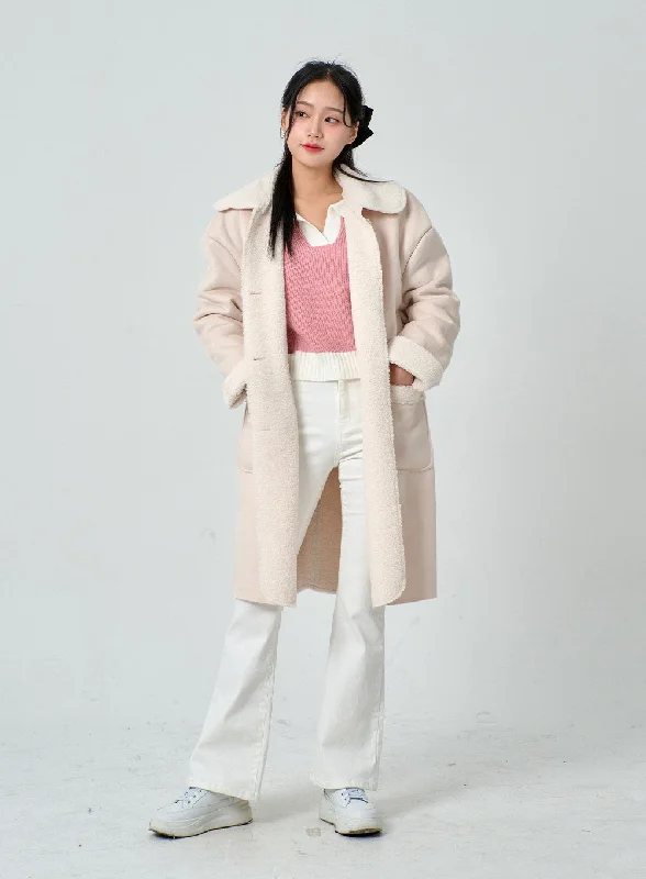 Women’s pleated trench coats for fashion-forward look -Shearling Long Coat BN30