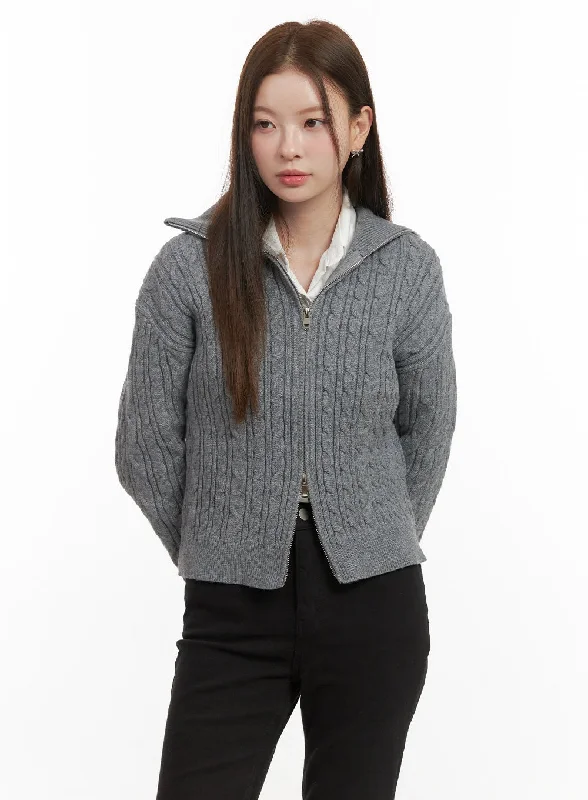 Colorful women’s tops for spring -Cable Knit Zip Up Cardigan OD418