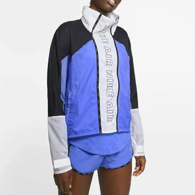 Women’s denim coats for laid-back vibe -Women's Full-Zip Running Jacket In Sapphire/black/white/black