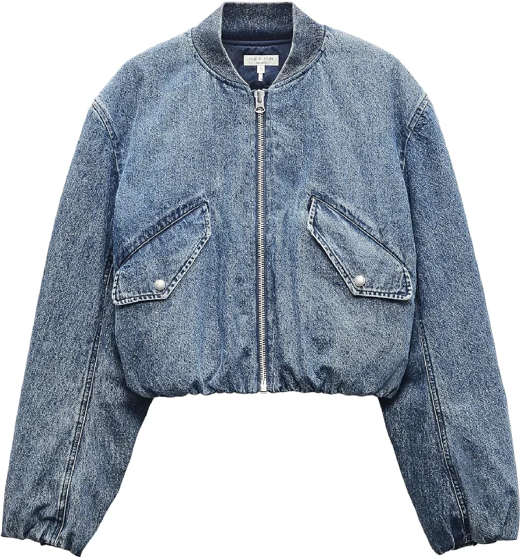 Women’s padded coats for extra warmth -rag & bone Women's Maggie Cropped Denim Bomber Jacket, Amara