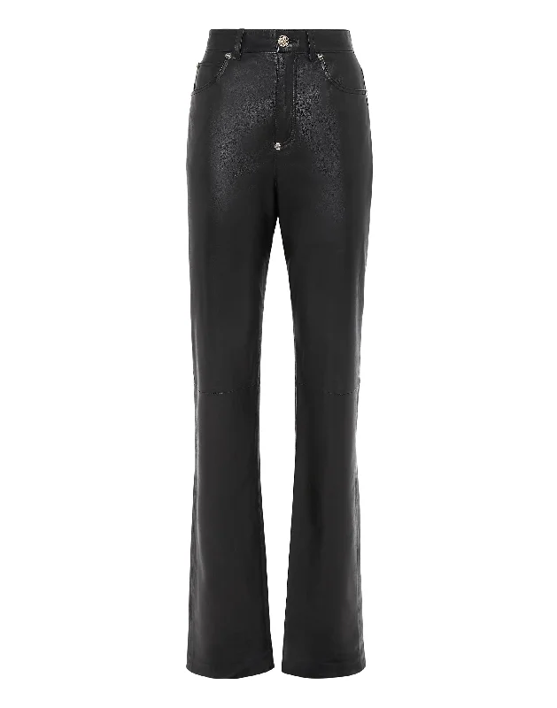 Women’s satin joggers for casual elegance -Leather Trousers Long