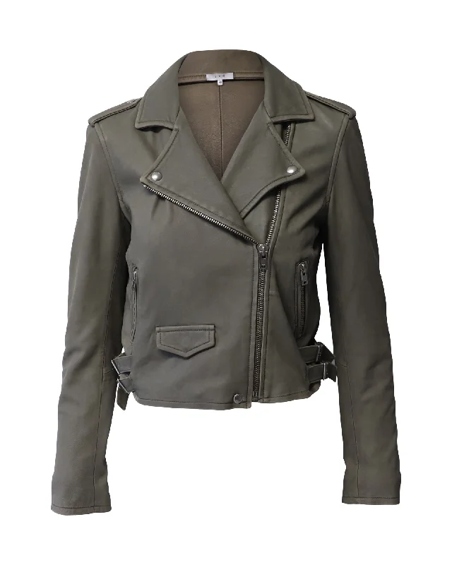 Women’s toggle coats for a stylish twist -Iro Cropped Moto Jacket in Grey Lambskin Leather