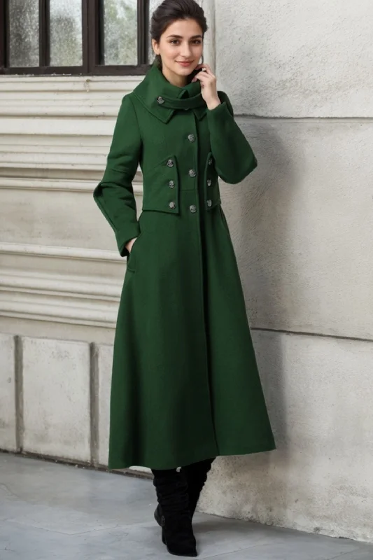 Women’s fur-trimmed coats for winter glam -Military wool Coat for women, Elegant maxi long coat 1118#