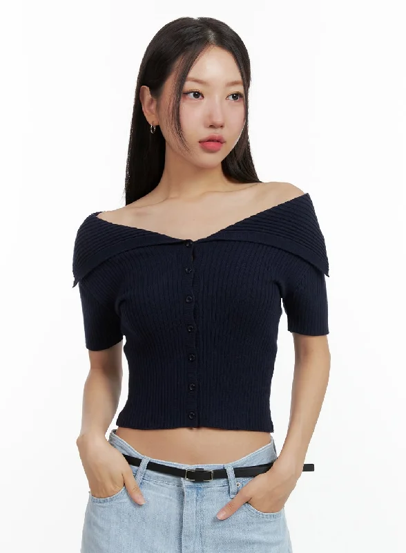 Women’s tops for work office attire -Off-Shoulder Ribbed Top OU407