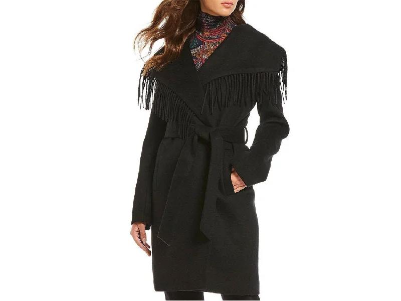 Women’s camel coats for timeless style -Lauren Ralph Lauren Fringe Wool Blend Wrap Coat