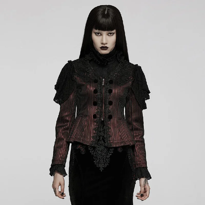 Women’s statement coats for standout style -Women's Gothic Applique Pinstripes Slim Fitted Jacket