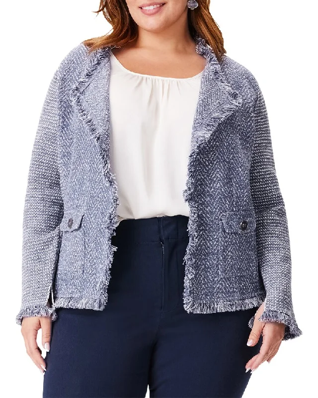 Women’s coats with belt for flattering fit -NIC+ZOE Plus Fringe Mix Knit Pocket Jacket