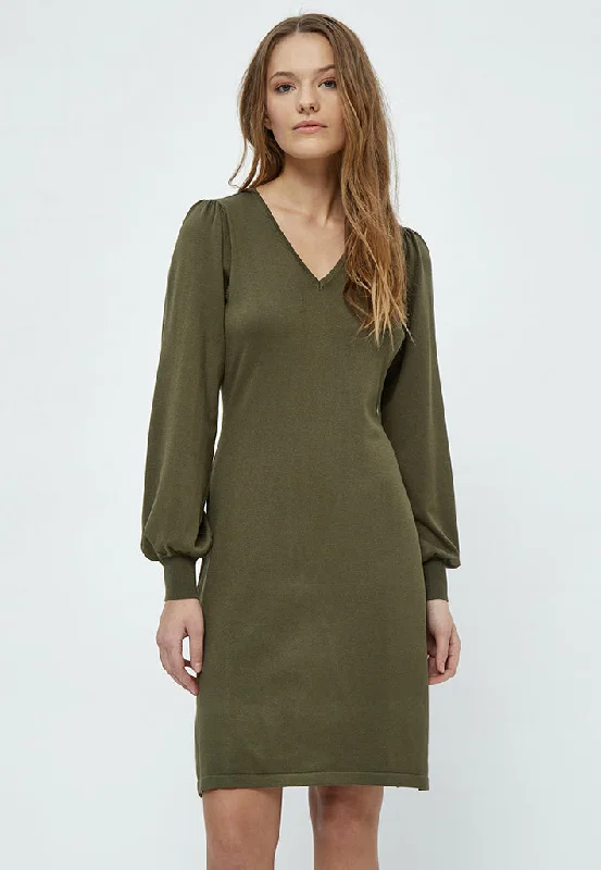 Women’s lace-up dresses for trendy touch -MSAstrid Short Knit Dress - Ivy green