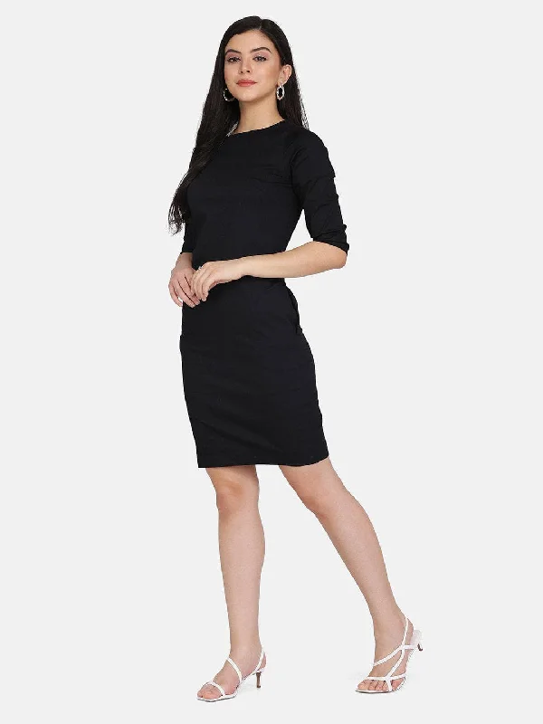 Women’s plus size dresses for curvy figures -Stretch Sheath Dress - Black