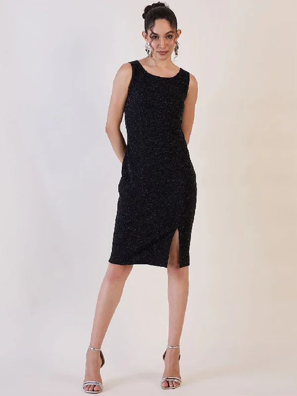 Women’s asymmetrical dresses for unique look -Black Shimmer Sheath Dress