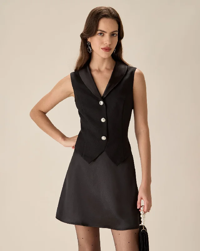 Women’s shirt dresses for a polished look -Black V-Neck Splicing Mini Dress