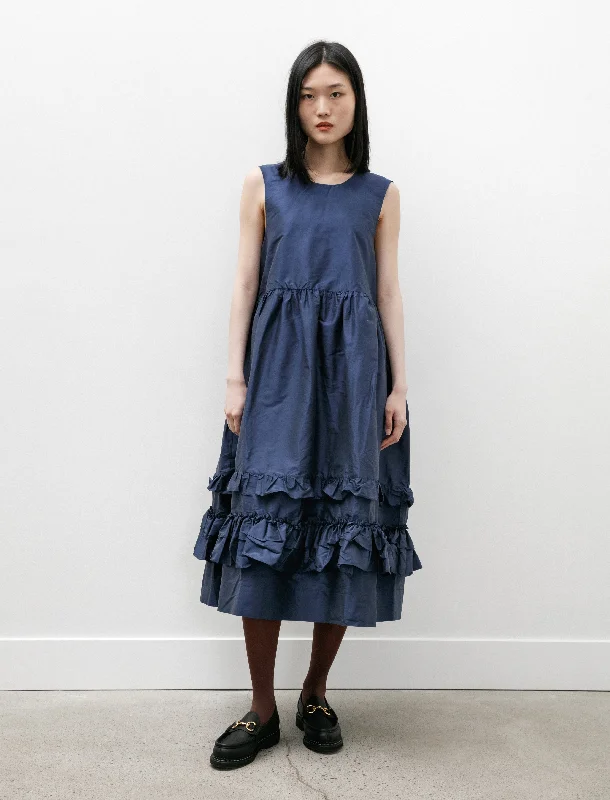 Women’s pleated velvet dresses for winter events -Silk Dupion Genevieve Dress Wilhelm Blue