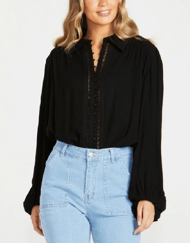 Lightweight women’s tops for layering in spring -Chapel Trim Shirt - Black