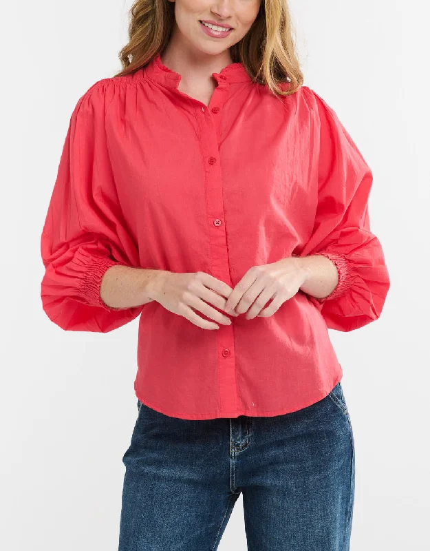 Women’s tops with unique sleeve designs -Clara Shirt - Red