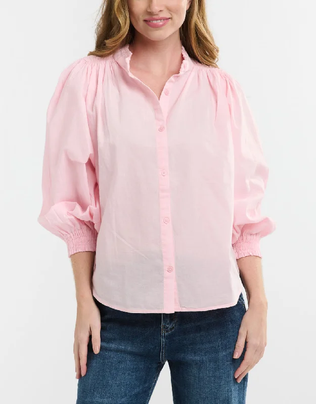 Women’s tops with mock neck style -Clara Shirt - Soft Pink