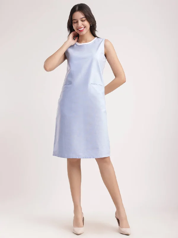 Women’s sweatshirt dresses for casual days -Cotton Oxford Shift Dress - Light Blue