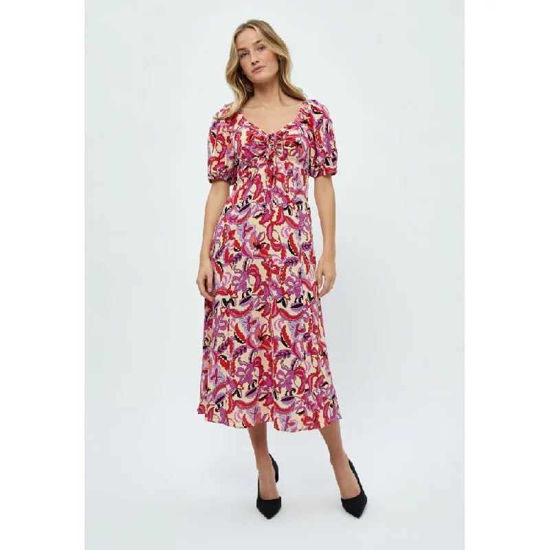 Women’s fit-and-flare dresses for flattering fit -Delilah Short Sleeve Midcalf Dress - Gardenia Print