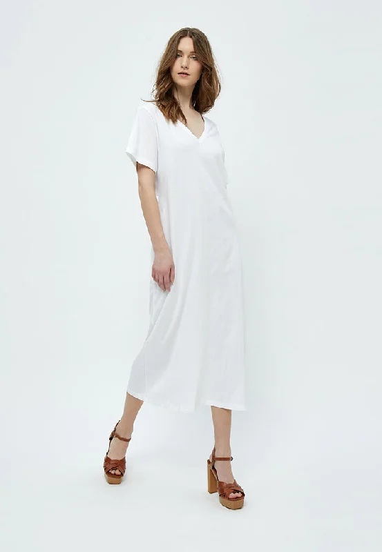 Women’s velvet dresses for winter elegance -Dina GOTS Short Sleeve Midcalf Dress - White