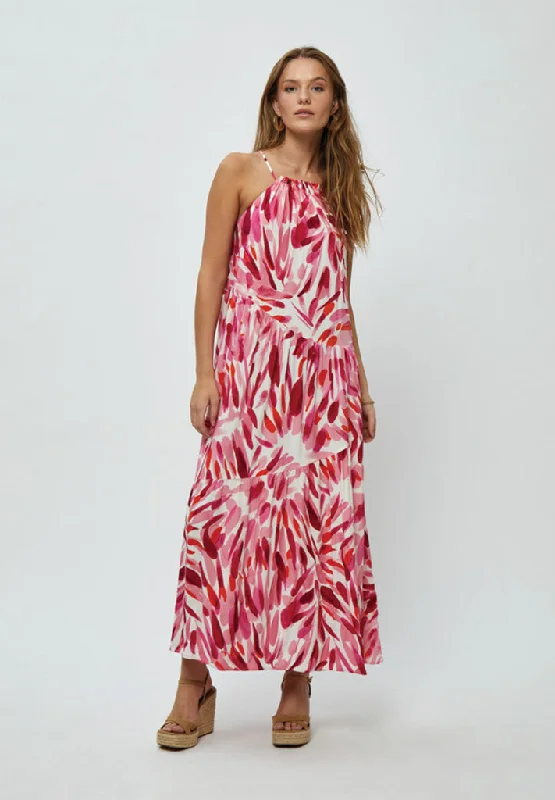 Women’s mesh dresses for trendy looks -DSMacie Halterneck Dress - Morning Glory Pink Print