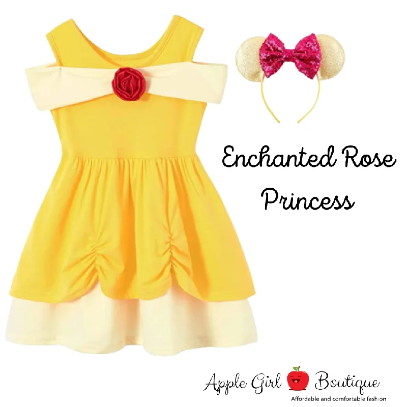 Women’s cocktail dresses for evening events -Enchanted Rose Princess Dress and Ears for Girls