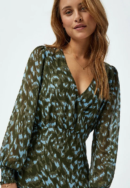 Women’s sweater dresses for cozy winter styling -MSEria Short Wrap Dress - Ivy Green Print