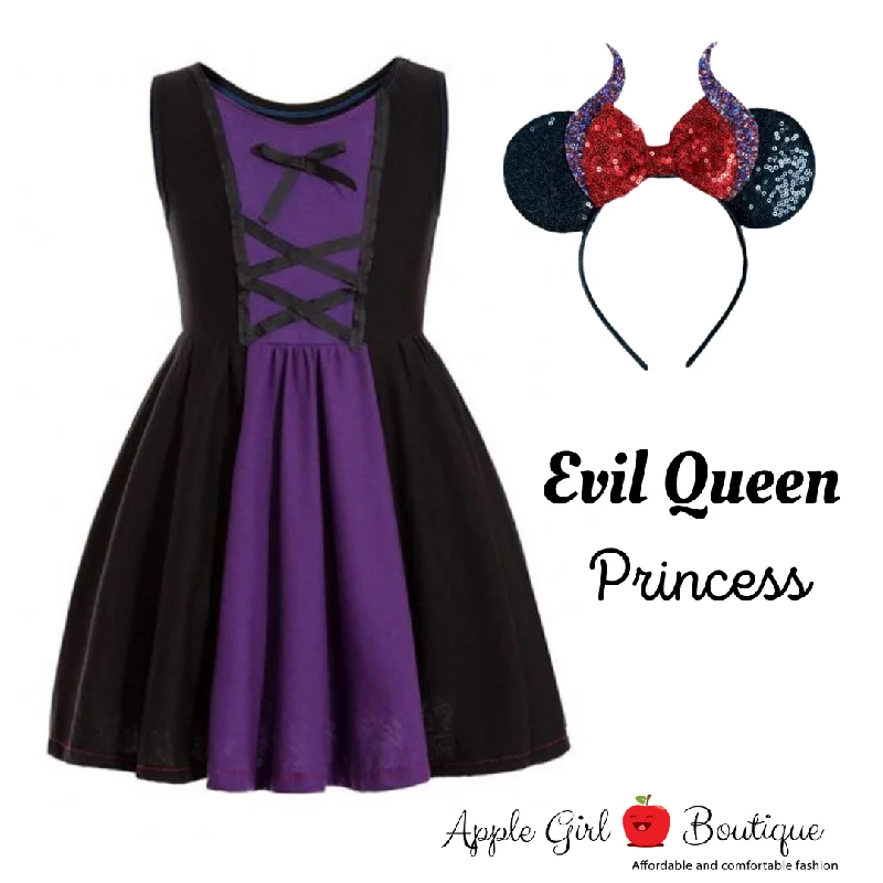 Women’s maxi dresses with pockets for convenience -Evil Queen Princess Dress and Ears for Girls