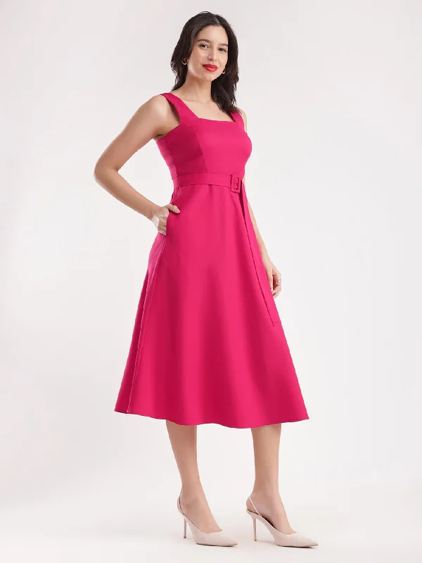 Women’s off-shoulder dresses for summer nights -Fit And Flare Dress - Fuchsia