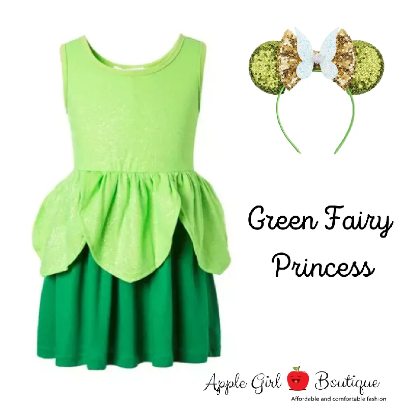 Women’s romper dresses for easy styling -Green Fairy Princess Dress and Ears for Girls