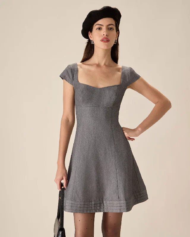 Women’s high-low dresses for trendy look -Grey Square Neck A-line Mini Dress