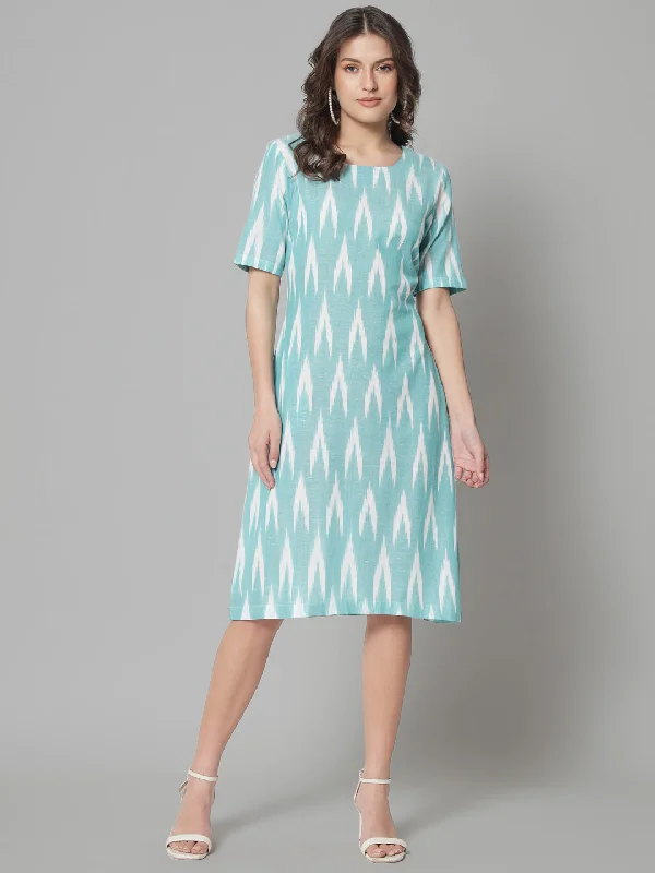 Women’s striped dresses for nautical-inspired style -Ikat print cotton dress- Green