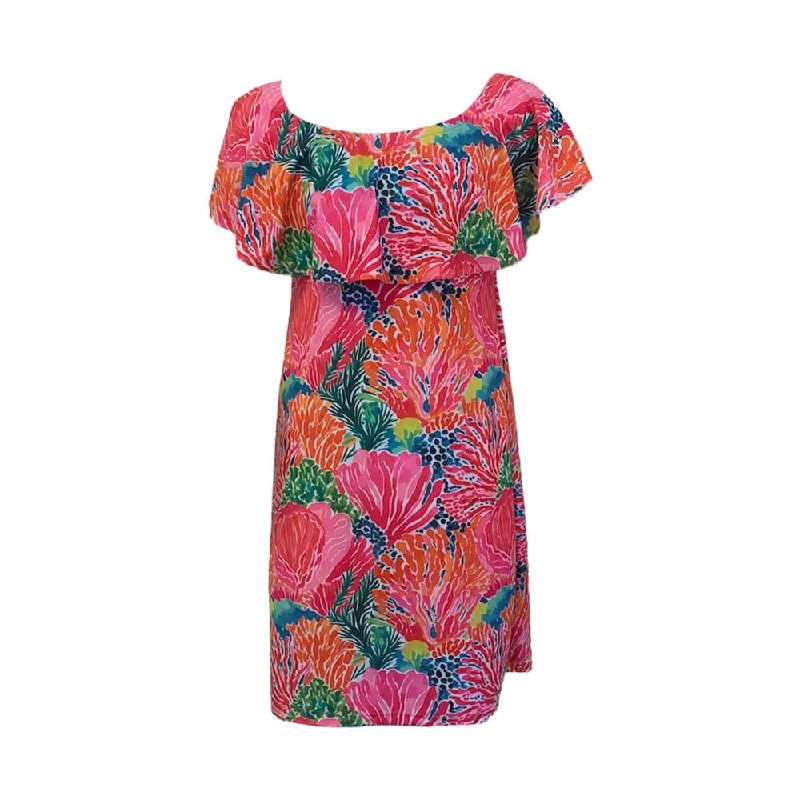 Women’s long-sleeve floral dresses for fall fashion -Island Trends Zoey Dress - Coral Paradise