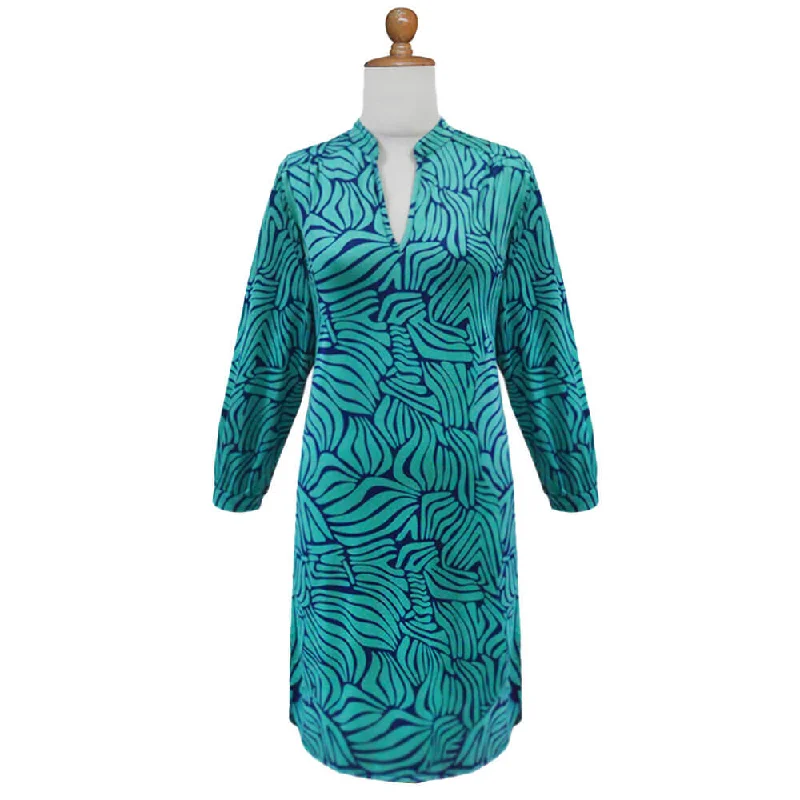 Women’s boho dresses for festival style -La Mer Luxe Everyday 3/4 Sleeve Dress - Navy/Aquamarine Abstract