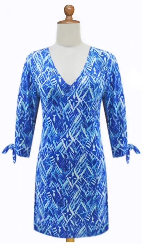 Women’s tiered dresses for playful style -La Mer Luxe Shirley Knit 3/4 Sleeve Dress - Blue Cyprus