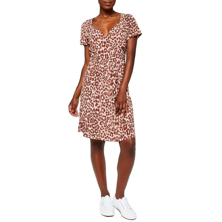 Women’s printed dresses for bold fashion -Leota Sweetheart Faux Wrap Dress In Leo Coral Almond , Brown