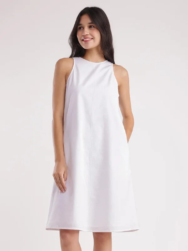 Women’s wrap maxi dresses for elegant style -Linen A-line Dress - White