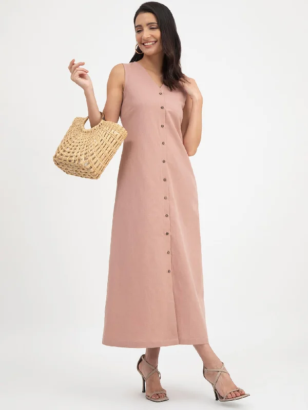 Women’s shirt dresses for a polished look -Linen Button Down Dress - Dusty Pink