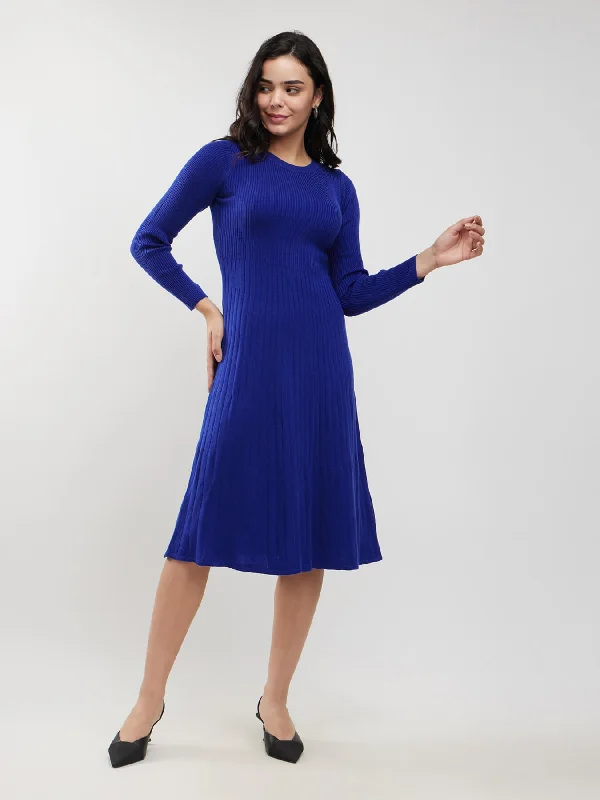 Women’s shift dresses for relaxed fit -LivSoft Fit And Flare Sweater Dress - Blue