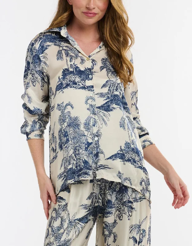 Button-up women’s tops for classic appeal -Monroe Button Through Collar Shirt - Navy Print