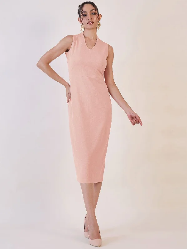 Women’s puff sleeve dresses for romantic style -Pink Sheath Dress