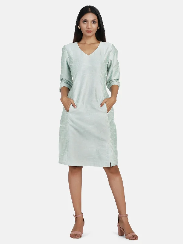 Women’s spaghetti strap dresses for warm days -Dupioni Silk Shift Dress - Pistachio Green