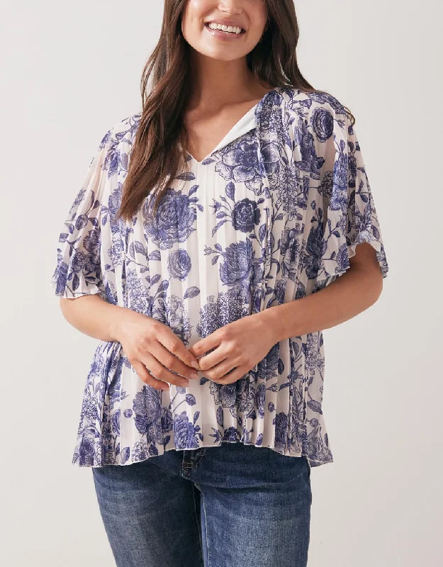 Women’s tops for layering over camisoles -Pleated Top - Navy