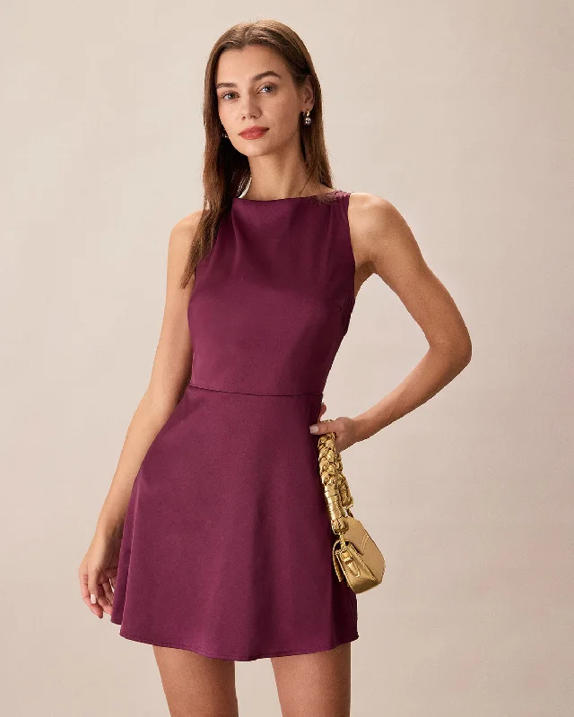 Women’s vintage dresses for retro charm -Purple Boat Neck Sleeveless Mini Dress