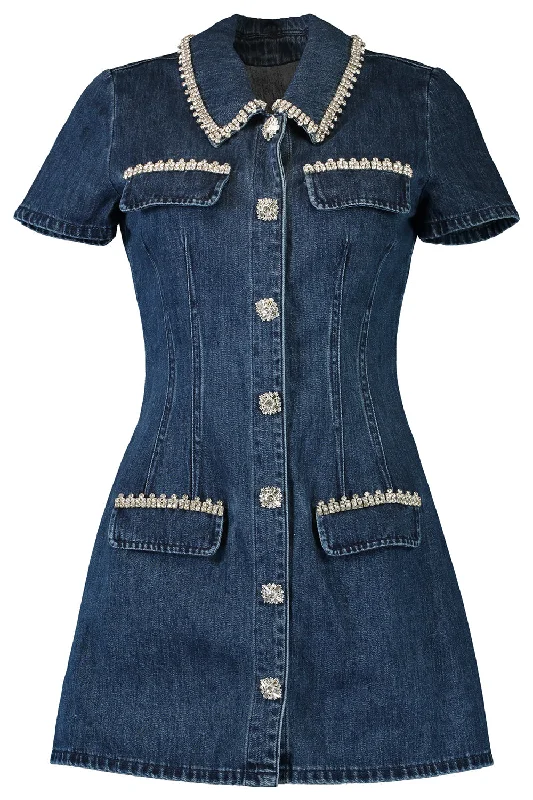 Women’s casual dresses for everyday wear -Denim Collared Mini Dress