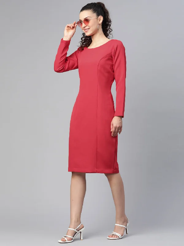 Women’s casual dresses for everyday wear -Stretch Pencil Dress - Hot Red