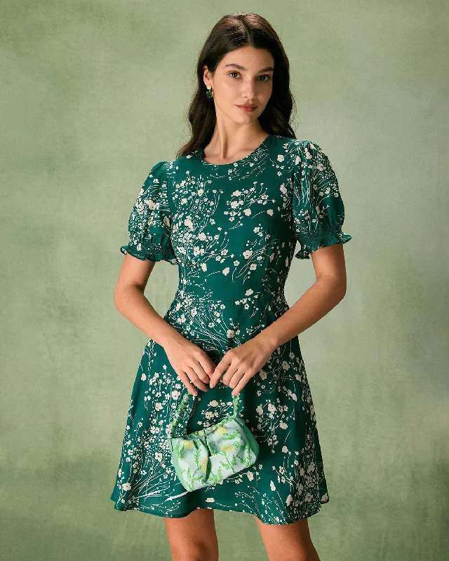 Women’s tailored dresses for professional look -The Green Round Neck Floral Mini Dress