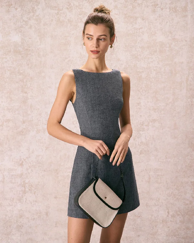 Women’s tailored dresses for professional look -The Grey Boat Neck Sleeveless Mini Dress